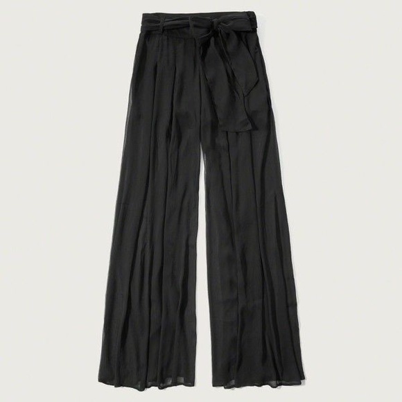 Abercrombie & Fitch Dresses & Skirts - Abercrombie & Fitch Black Sheer Belted Wide Leg Pants